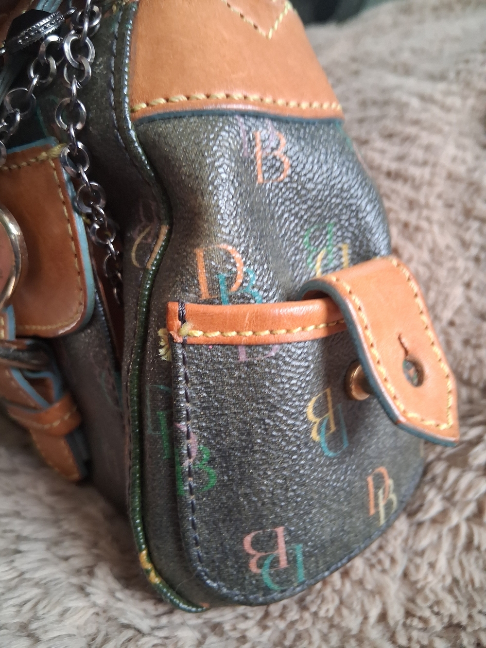 Dooney & Bourke Black Monogram Shoulder Bag with Tan Trim - Picture 12 of 16